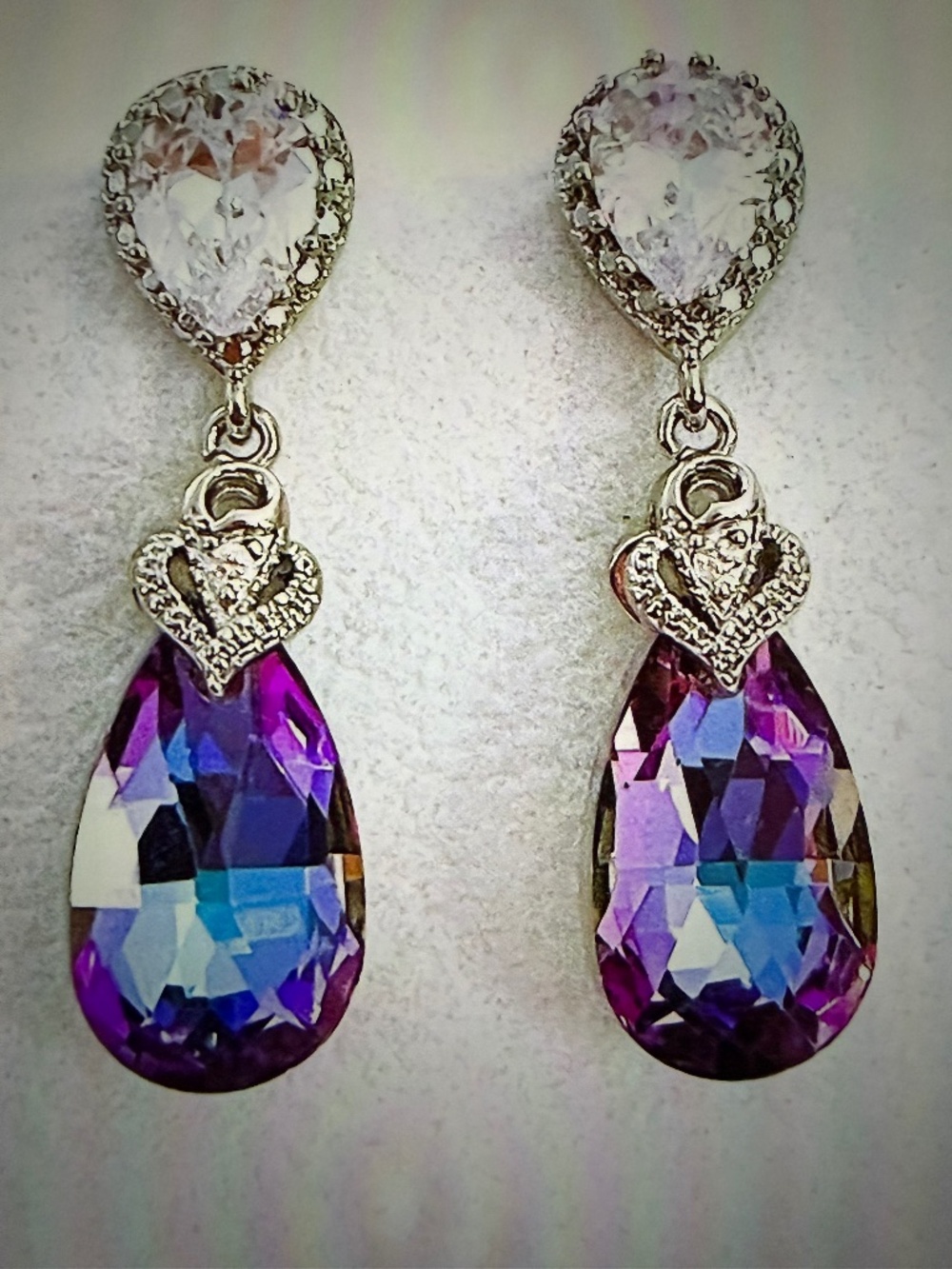 Victorian Style Mystic Topaz Lucite, 14kt White Gold/ Silver
